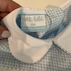 Petit Bebe Baby Boys Blue & Green Check Smocked Pumpkin Trucks Bubble main image 1
